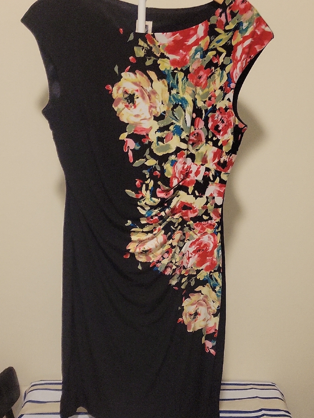 Anthropologie Black Dress with Colorful Floral Trim